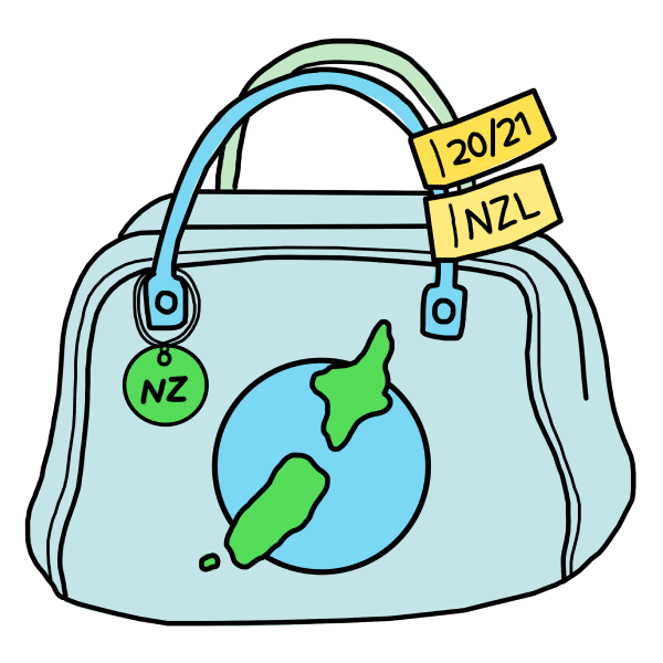 Illustration of travel luggage with a New Zealand map graphic